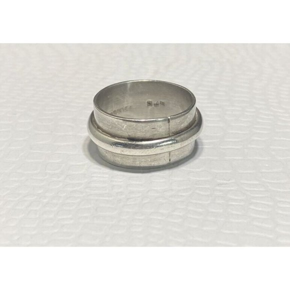 Vintage 925 Mexico Ring Wide Band Modernist Size 7.5 Mid Century
